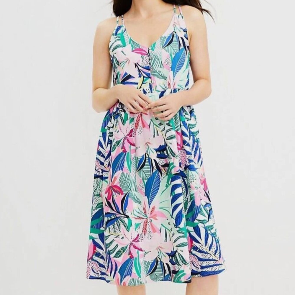 LOFT Bright Floral Summer Dress Size 4